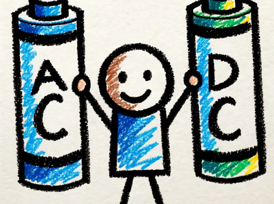 a person holding two batteries. Should You Have a DC or AC Coupled Solar Battery